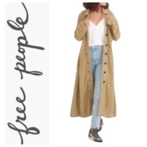 Free People Rainz Long Duster Jacket Marsh Green Size Medium NWT